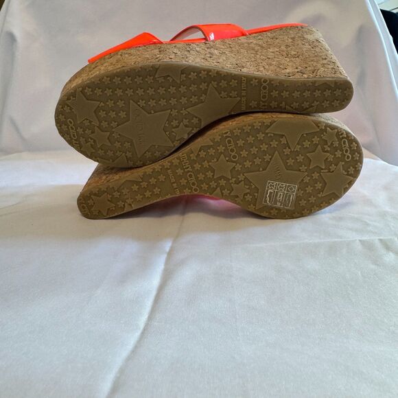 Jimmy Choo Wedged Cork Heel in Orange Patent Leather Size 8.5 - Picture 7 of 7